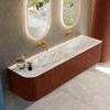 Mondiaz KURVE-DLUX Ensemble de meuble de salle de bains - 175x46x40cm - 2 tiroir - 1 porte - vasque solid surface - double / droite - sans trou de robinet - Ruby SW1415712
