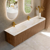 MONDIAZ KURVE-DLUX 175cm Meuble salle de bain avec module 25 D - couleur Walnut - 2 tiroirs - 1 porte - vasque STOR SMALL double / gauche - 2 trous de robinet - couleur Frappe SW1137497