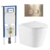 QeramiQ Dely Toiletset - 36.3x51.7cm - diepspoel - rimless - Geberit UP720 inbouwreservoir - softclose toiletzitting - geborsteld messing bedieningsplaat - ronde knoppen - met Burda frame - glans wit SW1428251