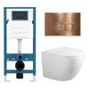 Adema Salina 2.0 Toiletset - 48.5x36x32cm - diepspoel - spoelrandloos - QeramiQ inbouwreservoir - softclose - quickrelease - toiletzitting - koperen metalen bedieningsplaat - rechthoekige knoppen - wit SW1474588