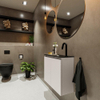 MONDIAZ TURE Fonteinset - 60x23x50cm - 1 kraangat - 2 deuren - linen mat - Wasbak rechts - Solid Surface Zwart SW475446