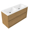 Saniclass Holz Frame Ensemble meuble de salle de bains - 120x45x77.5cm - lavabo Torino en solid surface blanc - sans trou de robinet - 2 tiroirs - chêne natural mat (bois) SW1579921