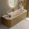 MONDIAZ KURVE-DLUX Meuble de salle de bains 140cm arrondi Gauche + Droite couleur Dusk avec 1 tiroir et 2 portes. Lavabo BIG SMALL Central 1 trou de robinet Nata. SW1432382