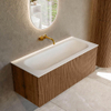 MONDIAZ KURVE 110cm Meuble salle de bain - couleur Walnut - 1 tiroir - vasque BIG MEDIUM centre - sans trous de robinet - Talc SW1138308