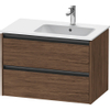 Duravit Ketho.2 Wastafelonderbouwkast - met 2 laden - voor waskom rechts - 81x48x54.9cm - met grepen antraciet - donker noten mat SW772233