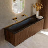 MONDIAZ KURVE 145cm Meuble salle de bain avec module 25 D - couleur Walnut - 1 tiroir - 1 porte - vasque BIG LARGE gauche - sans trous de robinet - Urban SW1138514