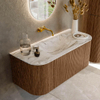 MONDIAZ KURVE-DLUX 110cm Meuble salle de bain avec module 25 G et D - couleur Walnut - 1 tiroir - 2 portes - vasque CLOUD centre - sans trou de robinet - couleur Glace SW1138554