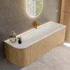 MONDIAZ KURVE-DLUX 145cm Meuble salle de bain avec module 25 G - couleur Oak - 1 tiroir - 1 porte - vasque BIG LARGE droite - 1 trou de robinet - couleur Opalo SW1137577