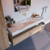 Mondiaz ALAN-DLUX Ensemble de meuble - 150cm - meuble Washed Oak mat - 2 tiroirs - Lavabo Cloud Frappe suspendu - vasque Centre - 0 trous de robinet SW808686