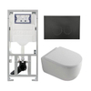 QeramiQ Dely Swirl Ensemble WC- 36.3x51.7cm - Réservoir encastré Geberit UP320 - Abattant 35mm - Plaque de commande en noir mat - Boutons ronds - Blanc brillant SW1138661