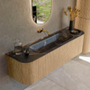 MONDIAZ KURVE-DLUX 160cm Meuble salle de bain avec module 25 G et D - couleur Oak - 1 tiroir - 2 portes - vasque BIG MEDIUM centre - sans trou de robinet - couleur Lava SW1138159