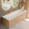 MONDIAZ KURVE-DLUX Meuble de salle de bains 145 cm avec module 25 R couleur chêne avec 1 tiroir et 1 porte. Lavabo BIG LARGE gauche sans trou de robinet couleur Ostra. SW1137741
