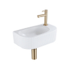 QeramiQ Fuente Ensemble de Lavabo - 40x21.5x12cm - droit - strié - demi-rond - 1 trou de robinet - céramique - ensemble de robinet en laiton brossé - bouchon de vidange - siphon abaissé - blanc mat SW1233025