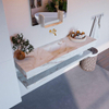 Mondiaz ALAN-DLUX Ensemble de meuble - 150cm - meuble Frappe mat - 0 tiroirs - Lavabo Cloud Frappe suspendu - vasque Centre - 0 trous de robinet SW808982
