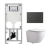 QeramiQ Dely Swirl Compact Toiletset - inbouwreservoir Geberit UP320 - met Burda frame - slim zitting - kunststof bedieningsplaat mat antraciet - rechthoekige knoppen - glans wit SW1592303