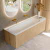 MONDIAZ KURVE 145cm Meuble salle de bain avec module 25 D - couleur Oak - 1 tiroir - 1 porte - vasque BIG LARGE gauche - sans trous de robinet - Talc SW1138208