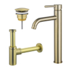 FugaFlow Eccelente Sobrado Kit mitigeur lavabo - robinet rehaussé - bonde nonobturable - siphon design - PVD Laiton brossé SW1124167