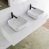 Mondiaz Lagom Meuble salle de bains 130x30.9x45cm Solid Surface Talc 2 tiroirs avec lavabo BINX vasque à poser double Gauche et droite 2 trous de robinet SW409093