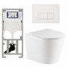 QeramiQ Dely Pack WC cuvette sans bride 36.3x51.7cm avec bâti-support Geberit UP320 abattant WC blanc mat frein de chute et plaque de commande Blanc mat boutons Rectangulaires SW804604