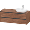 Duravit ketho 2 meuble sous lavabo avec plaque console avec 4 tiroirs pour lavabo à droite 140x55x56.8cm avec poignées noyer anthracite mate SW772405