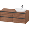 Duravit Ketho.2 Wastafelonderbouwkast - inclusief consoleplaat - met 4 laden - voor waskom rechts - 140x55x56.8cm - met handgrepen antraciet - noten mat SW772405