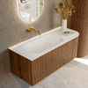 MONDIAZ KURVE-DLUX 115cm Meuble salle de bain avec module 25 D - couleur Walnut - 1 tiroir - 1 porte - vasque BIG SMALL gauche - sans trou de robinet - couleur Ostra SW1137823