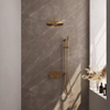 BRAUER Gold Edition Douche de pluie thermostatique encastrée - boutons-poussoirs - SET 64 - pomme de douche 30cm - bras mural courbé - douchette stick - flexible de douche - barre de douche intégrée - or brossé PVD SW925668