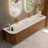 MONDIAZ KURVE-DLUX 180cm Meuble salle de bain avec module 25 G et D - couleur Walnut - 2 tiroirs - 2 portes - vasque LEAF double - 2 trous de robinet - couleur Opalo SW1137672