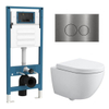 QeramiQ Dely Swirl Compact Toiletset - inbouwreservoir QeramiQ flush - 25mm zitting - metalen bedieningsplaat gunmetal - ronde knoppen - mat wit SW1590812