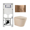 QeramiQ Dely Toiletset - 36.3x51.7cm - diepspoel - rimless - Geberit UP320 inbouwreservoir - softclose toilet zitting 35 mm - koperen bedieningsplaat - ronde knoppen - mat beige SW1236515