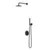 IVY Bond Ensemble de douche à effet pluie - encastré - inverseur d’arrêt 2 voies - bras de plafond 30 cm - tête de douche principale ronde medium 20 cm - support avec sortie - flexible de douche 150 cm - douchette 3 fonctions - Noir mat PED SW1033082