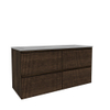 Saniclass Holz Atelier Meuble de salle de bain - 120x45x60cm - lavabo en céramique blanc - 2 vasques - 2 trous de robinet - 2 tiroirs - Charcoal SW1441843