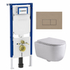 QeramiQ Dely Swirl Toiletset - 36.3x51.7cm - Geberit UP720 Duofix Sigma inbouwreservoir - slimzitting - bedieningsplaat taupe - rechthoekige knoppen - mat wit SW1413202