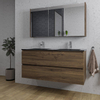 Saniclass Chaci Ensemble meuble de salle de bains - 120x46x55cm - vasque en céramique noire - 2 vasques - 2 trous de robinet - 2 tiroirs - armoire de toilette - Noyer (bois) SW856570