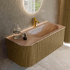 MONDIAZ KURVE-DLUX meuble de salle de bains 105cm courbure gauche couleur Dusk avec 1 tiroir et 1 porte. Vasque BIG SMALL droite 1 trou de robinetterie Saba. SW1433330