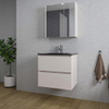Saniclass Chaci Meuble de salle de bain - 60x46x55cm - lavabo en céramique noir - 1 vasque - 1 trou de robinet - 2 tiroirs - armoire miroir - mat cotton (beige) SW1182396