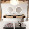 Mondiaz bukla ensemble de meubles de bain 280x45x34cm 0 robinetterie 2 lavabos surface solide urbaine sans poignée 2 tiroirs avec fermeture douce mélamine chêne lavé SW705070