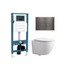 QeramiQ Dely Swirl Compact Toiletset - inbouwreservoir QeramiQ flush - slim zitting - metalen bedieningsplaat gunmetal - rechthoekige knoppen - mat wit SW1590787