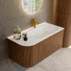 MONDIAZ KURVE-DLUX 95cm Meuble salle de bain avec module 25 G - couleur Walnut - 1 tiroir - 1 porte - vasque BIG SMALL droite - 1 trou de robinet - couleur Ostra SW1137843