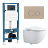 QeramiQ Dely Swirl Compact Toiletset - inbouwreservoir QeramiQ flush - slim zitting - kunststof bedieningsplaat taupe - ronde knoppen - mat wit SW1590796