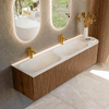 MONDIAZ KURVE 165cm Meuble salle de bain avec module 25 D - couleur Walnut - 2 tiroirs - 1 porte - vasque BIG SMALL double / gauche - 2 trous de robinet - Talc SW1138354