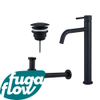 FugaFlow Eccelente Sobrado Slim Slim Kit mitigeur lavabo - robinet rehaussé - bonde non-obturable - siphon design bas - Noir mat SW1124345