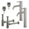 FugaFlow Eccelente Sobrado Kit robinet lavabo - pour double vasque - robinet rehaussé - bonde clic clac - siphon design - Inox brossé PVD SW1124313