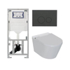 QeramiQ Luma Ensemble WC-Douche - Réservoir encastré Geberit UP320 - avec châssis Burda - sèche-cheveux - douchette féminine - plaque de commande anthracite mat - boutons ronds - blanc brillant SW1471997