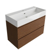 Saniclass Holz Pure Ensemble meuble de salle de bains - 100x45x72cm - Legend lavabo en céramique blanc - 1 vasque - 1 trou de robinetterie - 2 tiroirs - noyer pure mat (bois) SW1478496