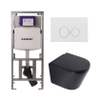 QeramiQ Dely Toiletset - 36.3x51.7cm - diepspoel - rimless - Geberit UP320 inbouwreservoir - softclose toilet zitting 35 mm - glans witte bedieningsplaat - ronde knoppen - mat zwart SW1235420