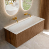 MONDIAZ KURVE-DLUX 120cm Meuble salle de bain - couleur Walnut - 1 tiroir - vasque BIG LARGE centre - sans trou de robinet - couleur Opalo SW1137635