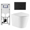 QeramiQ Dely Toiletset - 36.3x51.7cm - diepspoel - rimless - Geberit UP320 inbouwreservoir - met Burda frame - softclose toiletzitting - mat zwarte bedieningsplaat - ronde knoppen - mat wit SW804601