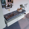 Mondiaz ALAN-DLUX Ensemble de meuble - 150cm - meuble Clay mat - 2 tiroirs - Lavabo Cloud Lava suspendu - vasque Gauche - 0 trous de robinet SW809109