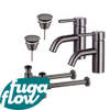 FugaFlow Eccelente Sobrado Kit robinet lavabo - pour double vasque - robinet bas - bonde non-obturable - siphon design - Gunmetal PVD SW1124217